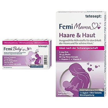 tetesept Femi Baby – 16 Nährstoffe für Kinderwunsch, Schwangerschaft & Stillzeit + Femi Mama Haare & Haut im Sale